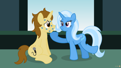 Size: 3840x2160 | Tagged: safe, artist:flashlighthouse, derpibooru import, trixie, oc, pony, unicorn, canon x oc, female, great and powerful kisses, kiss mark, lipstick, male, mare, shipping, straight