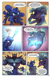 Size: 1500x2250 | Tagged: safe, artist:lovelyneckbeard, princess luna, alicorn, pony, comic:dream away, comic, crying, dream walker luna, eyes closed, fight, filly, magic, magic theft, monster, self ponidox, woona