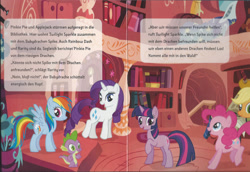 Size: 1200x826 | Tagged: safe, derpibooru import, applejack, pinkie pie, rainbow dash, rarity, spike, twilight sparkle, dragon, earth pony, pegasus, pony, unicorn, comic:fluttershy und der drache, german, german comic, official, story