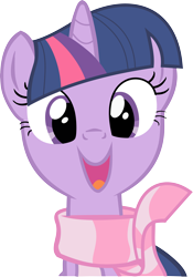 Size: 5000x7145 | Tagged: safe, artist:mrcbleck, derpibooru import, twilight sparkle, winter wrap up, absurd resolution, clothes, happy, open mouth, scarf, simple background, smiling, solo, transparent background, vector