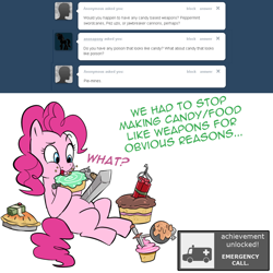 Size: 1000x1000 | Tagged: safe, artist:madmax, pinkie pie, earth pony, pony, ask, comic, madmax weapon emporium, tumblr