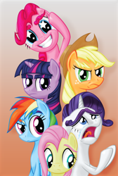 Size: 4500x6679 | Tagged: safe, artist:justablankflank, derpibooru import, applejack, fluttershy, pinkie pie, rainbow dash, rarity, twilight sparkle, earth pony, pegasus, pony, unicorn, absurd resolution, angry, blighted, crying, eyebrows, floppy ears, frown, gritted teeth, mane six, open mouth, sad, smiling, tongue out, unamused, unibrow, uvula, wide eyes