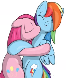 Size: 1191x1395 | Tagged: safe, artist:tg-0, pinkie pie, rainbow dash, earth pony, pegasus, pony, bipedal, eyes closed, female, kissing, lesbian, mare, pinkadash, pinkamena diane pie, pinkiedash, shipping, simple background, white background