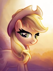 Size: 750x1000 | Tagged: safe, artist:kp-shadowsquirrel, applejack, earth pony, pony, female, mare, solo, sunset