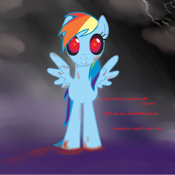 Size: 894x895 | Tagged: safe, rainbow dash, pegasus, pony, undead, vampire, vampony, blood, lol no, lolno