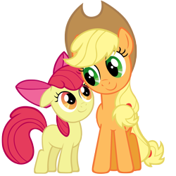 Size: 3800x3800 | Tagged: safe, artist:stabzor, apple bloom, applejack, earth pony, pony, adorabloom, cute, duo, duo female, female, high res, jackabetes, simple background, sisters, transparent background, vector