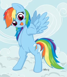 Size: 1092x1256 | Tagged: safe, artist:kaizenwerx, rainbow dash, pegasus, pony, bipedal, female, open mouth, solo