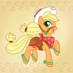 Size: 1000x1000 | Tagged: safe, artist:madmax, applejack, earth pony, pony, bridle, hat, neckerchief, saddle, solo