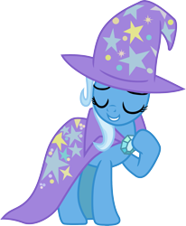 Size: 1675x2034 | Tagged: safe, artist:davidsfire, derpibooru import, trixie, pony, cape, clothes, confident, eyes closed, female, hat, simple background, solo, transparent background, trixie's cape, trixie's hat, vector