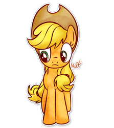 Size: 712x800 | Tagged: safe, artist:metterschlingel, applejack, earth pony, pony, applejack's hat, blonde, blonde mane, blonde tail, female, green eyes, mare, orange coat, solo