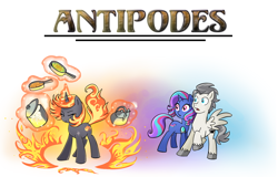 Size: 1500x960 | Tagged: safe, artist:madmax, oc, oc only, oc:incendia, pegasus, pony, unicorn, fanfic:antipodes, cooking, fanfic, fire