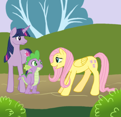 Size: 722x700 | Tagged: safe, artist:cartoonlion, derpibooru import, fluttershy, spike, twilight sparkle, dragon, pegasus, pony