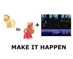 Size: 680x552 | Tagged: safe, applejack, big macintosh, earth pony, pony, cyan garamonde, exploitable meme, final fantasy, final fantasy vi, make it happen, male, meta, sabin rene figaro, shadow, stallion