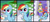 Size: 1500x656 | Tagged: safe, artist:madmax, rainbow dash, pegasus, pony, a bird in the hoof, comic, heart, lidded eyes, paint, paint on fur, rainbow, royal guard