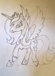 Size: 1590x2174 | Tagged: safe, artist:stephanie w, princess luna, alicorn, pony, female, horn, mare, monochrome, solo