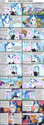 Size: 1282x3661 | Tagged: safe, derpibooru import, applejack, fancypants, fleur-de-lis, fluttershy, pinkie pie, rainbow dash, rarity, twilight sparkle, earth pony, pegasus, pony, unicorn, comic:celestia's servant interview, background pony, caption, comic, interview