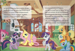 Size: 1200x826 | Tagged: safe, derpibooru import, applejack, basil, fluttershy, pinkie pie, rainbow dash, rarity, twilight sparkle, dragon, earth pony, pegasus, pony, unicorn, comic:fluttershy und der drache, german, german comic, official, story, translated in the comments, twilight is a lion