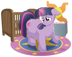 Size: 12940x10200 | Tagged: safe, artist:xniclord789x, derpibooru import, twilight sparkle, unicorn twilight, unicorn, absurd resolution, blushing, book, crib, female, kicking, mama twilight, mare, preglight sparkle, pregnant, simple background, smiling, transparent background