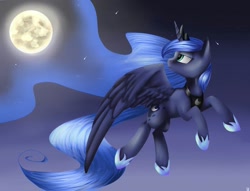 Size: 1016x776 | Tagged: safe, artist:neutisshow, princess luna, alicorn, pony, flying, looking back, moon, solo