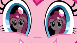 Size: 1000x563 | Tagged: safe, pinkie pie, earth pony, pony, eye reflection, female, mare, pink coat, pink mane, reflection, solo