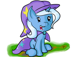 Size: 1600x1200 | Tagged: safe, artist:vicockart, derpibooru import, trixie, pony, unicorn, cape, clothes, cute, diatrixes, drawing, female, filly, hat, open mouth, simple background, sitting, smiling, solo, transparent background, trixie's cape, trixie's hat