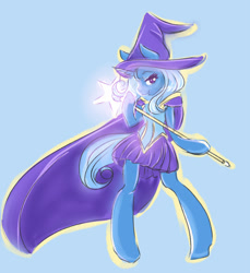 Size: 690x752 | Tagged: safe, artist:roro-oh-lala, derpibooru import, trixie, pony, semi-anthro, bipedal, clothes, dress, solo, staff