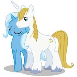 Size: 1048x1048 | Tagged: safe, artist:anarchemitis, derpibooru import, prince blueblood, trixie, pony, unicorn, bluetrix, female, male, mare, shipping, simple background, straight, transparent background, vector