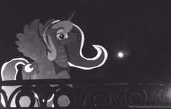 Size: 4000x2545 | Tagged: safe, artist:foxxy-arts, princess luna, craft, irl, monochrome, moon, photo, ponies in real life, solo, traditional art