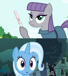 Size: 500x560 | Tagged: safe, derpibooru import, maud pie, trixie, pony, unicorn, female, lesbian, magical lesbian spawn, mare, mauxie, meme, offspring, pregnancy test, pregnancy test meme