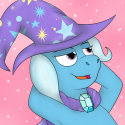 Size: 1000x1000 | Tagged: safe, artist:pavlovzdawg, derpibooru import, trixie, pony, unicorn, armpits, cape, clothes, hat, solo, trixie's cape, trixie's hat