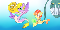 Size: 1200x599 | Tagged: safe, artist:madmax, oc, oc only, angel, angler fish, sea pony, goldie