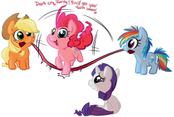 Size: 982x659 | Tagged: safe, artist:php27, applejack, pinkie pie, rainbow dash, rarity, earth pony, pegasus, pony, unicorn, filly, foal, jump rope