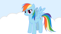 Size: 1920x1080 | Tagged: safe, artist:misterbrony, rainbow dash, pegasus, pony, blue coat, cloud, female, mare, multicolored mane, solo