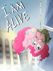 Size: 1202x1600 | Tagged: safe, artist:madmax, pinkie pie, earth pony, pony, i am alive, parody, video game