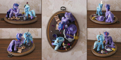 Size: 2400x1200 | Tagged: safe, artist:alisterosenheim, derpibooru import, trixie, twilight sparkle, twilight sparkle (alicorn), alicorn, pony, clothes, costume, female, irl, mare, nightmare night costume, photo, sculpture, twilight scepter