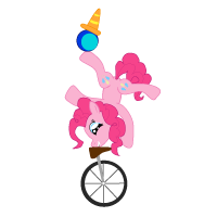 Size: 200x200 | Tagged: safe, artist:valaraukador, pinkie pie, earth pony, pony, balancing, ball, random, solo, traffic cone, unicycle