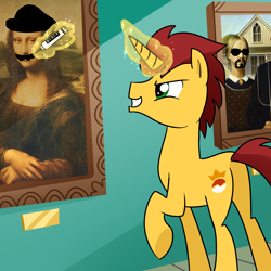 Size: 1500x1500 | Tagged: safe, artist:madmax, oc, oc only, oc:bakpony, mona lisa, vandalism