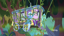 Size: 1920x1080 | Tagged: safe, derpibooru import, screencap, starlight glimmer, trixie, pony, unicorn, road to friendship, discovery family logo, duo, duo female, female, mare, swamp, tied up, trixie's wagon, upside down, vine