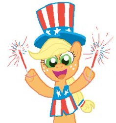 Size: 268x283 | Tagged: safe, applejack, earth pony, pony, american applejack, amerijack, cute, fireworks, happy, hat, jackabetes, simple background, solo, united states