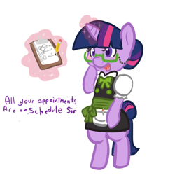 Size: 450x450 | Tagged: safe, artist:mt, derpibooru import, twilight sparkle, pony, bipedal, clothes, glasses, maid, solo