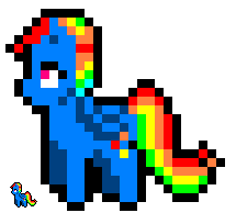 Size: 215x204 | Tagged: safe, artist:yamashta, rainbow dash, pegasus, pony, blue coat, female, mare, multicolored mane, pixel art, pixels as big as hams, solo