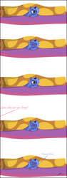 Size: 900x2400 | Tagged: safe, artist:sierraex, princess luna, alicorn, pony, carpet, comic, cushion, cute, filly, implied princess celestia, offscreen character, pillow, pun, s1 luna, solo, stuck, woona, younger