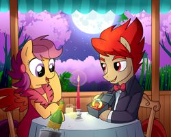 Size: 900x721 | Tagged: safe, artist:madmax, scootaloo, marriage proposal, older, ponified, ring, strider hiryu