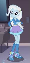 Size: 273x577 | Tagged: safe, derpibooru import, screencap, trixie, equestria girls, equestria girls series, rarity investigates: the case of the bedazzled boot, boots, clothes, cropped, female, high heel boots, hoodie, kneesocks, rarity investigates (eqg): trixie, shoes, skirt, socks