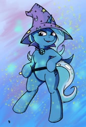 Size: 601x891 | Tagged: safe, artist:firebird145, artist:joey darkmeat, derpibooru import, trixie, pony, bipedal, simple background, smiling, solo