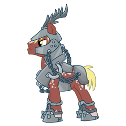 Size: 1267x1273 | Tagged: safe, artist:madmax, oc, oc only, deer, original species, fallout equestria, armor, chains, iron stag, male, simple background, solo, stag, transparent background