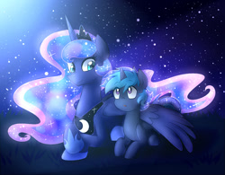 Size: 1024x800 | Tagged: safe, artist:le-poofe, princess luna, oc, oc:moonlight tsukyuomi, alicorn, pony, stars