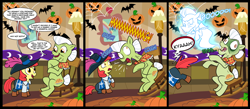 Size: 1700x744 | Tagged: safe, artist:madmax, apple bloom, granny smith, ghost, ghost pony, zombie, comic, crossing the line twice, dead, death, giving up the ghost, heart attack, musketeer, nightmare fuel