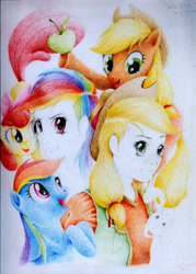 Size: 2450x3426 | Tagged: safe, artist:ruffu, apple bloom, applejack, rainbow dash, high res, humanized