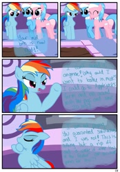 Size: 1741x2500 | Tagged: safe, artist:pyruvate, aloe, lotus blossom, rainbow dash, pegasus, pony, comic:the usual, comic, fridge logic, rainbow douche, spa, spa twins